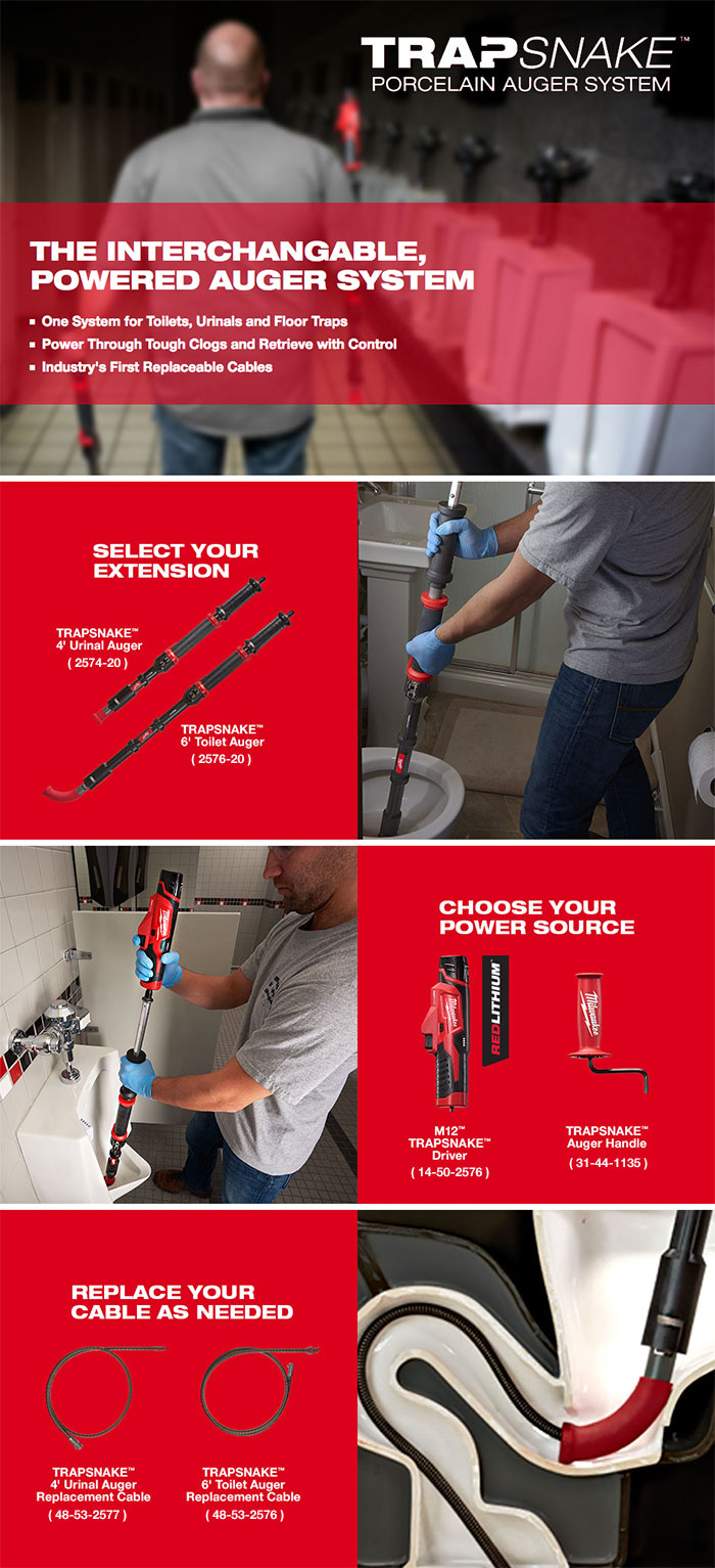 Milwaukee M12 Trap Snake 12Volt LithiumIon Cordless 4 ft. Urinal